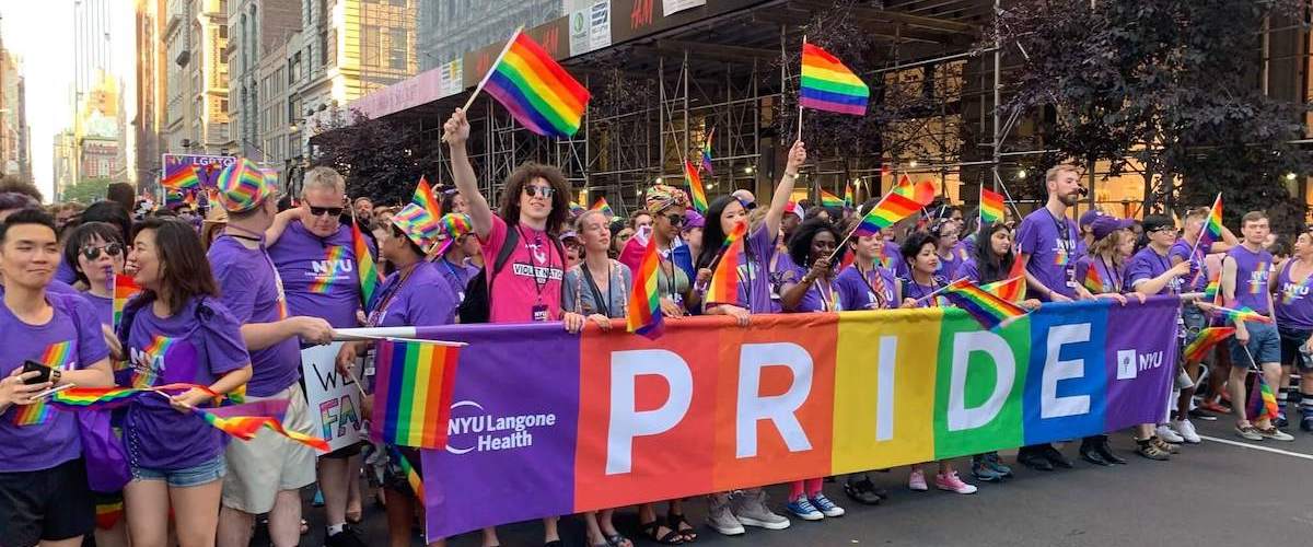 Street scene of NYU Pride parade